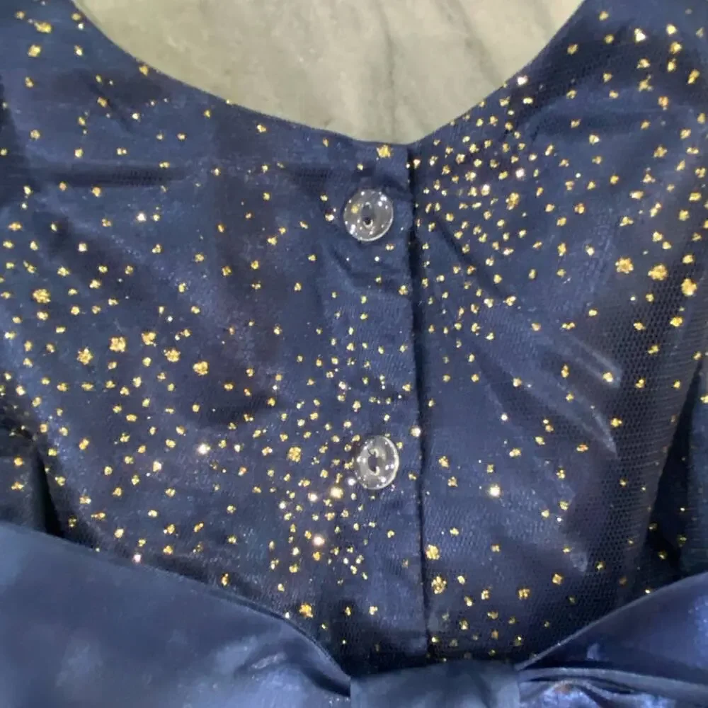 RARE EDITIONS Baby Girls Foil Mesh Dress with Satin Bow Navy 12 Months